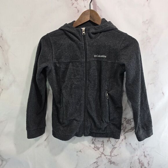 Columbia Jacket Youth Small 8 Gray Hooded Fleece Boys Kids Full Zip - Picture 1 of 11